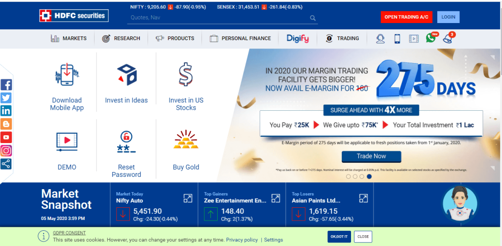 HDFC Securities Login Home Page